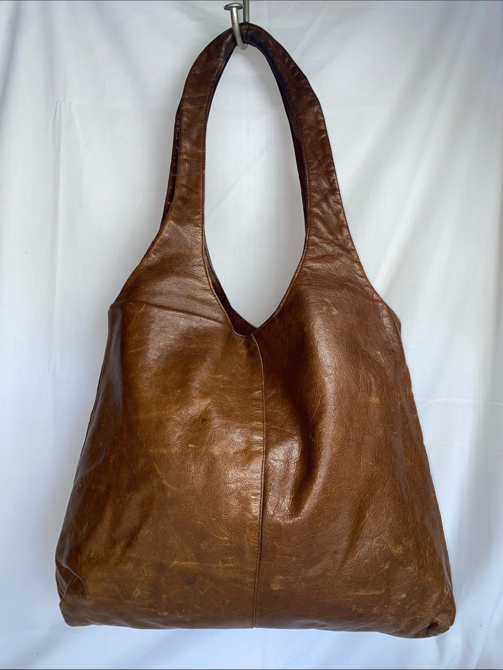 Vintage Falor Classic Brown Leather Hobo Shoulder Tote Bag